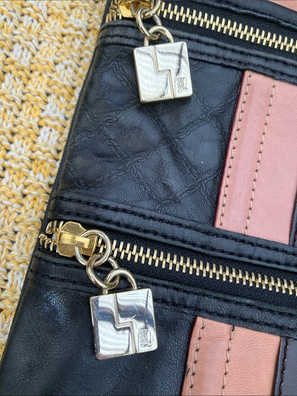 L.A.M.B. By Gwen Stefani Y2K Black with Pink & White Stripes Crossbody